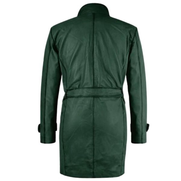 dark green leather trench coat