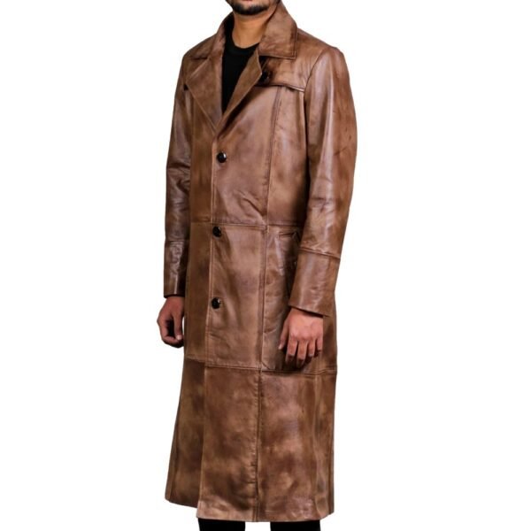 distressed leather trench coat