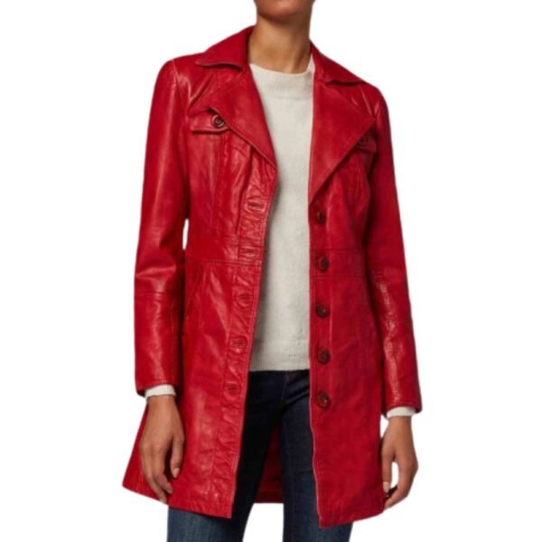 leather trench coat red