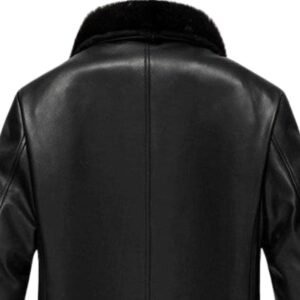 long leather coat with fur collar