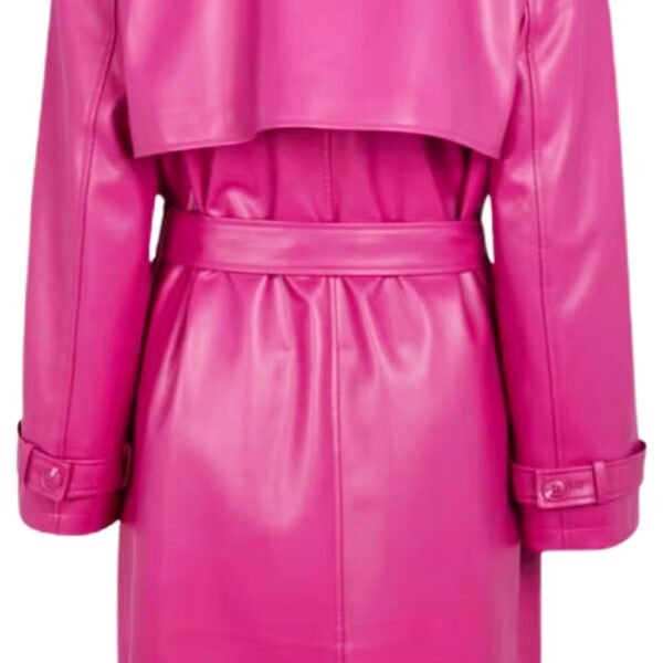 long pink leather trench coat