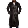 mens black leather full length trench coat