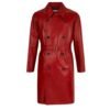 men's red leather trench coat