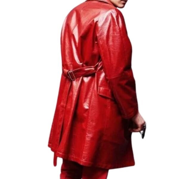 mens red leather trench coat