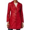 red leather trench coat