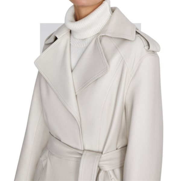 white leather long coat