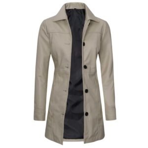 women beige leather coat