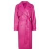 women pink leather coat