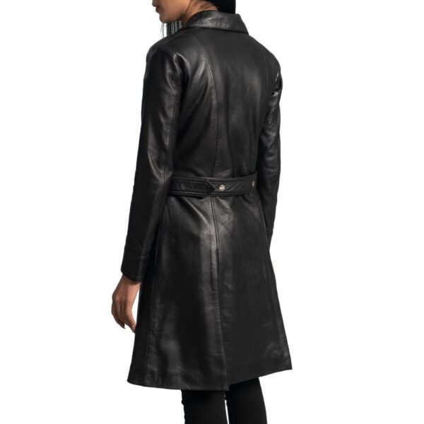 women's black leather trench coat