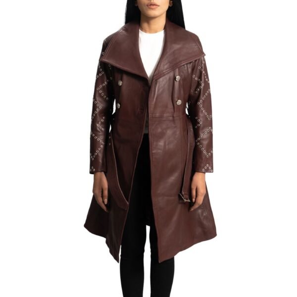 women's brown leather coat