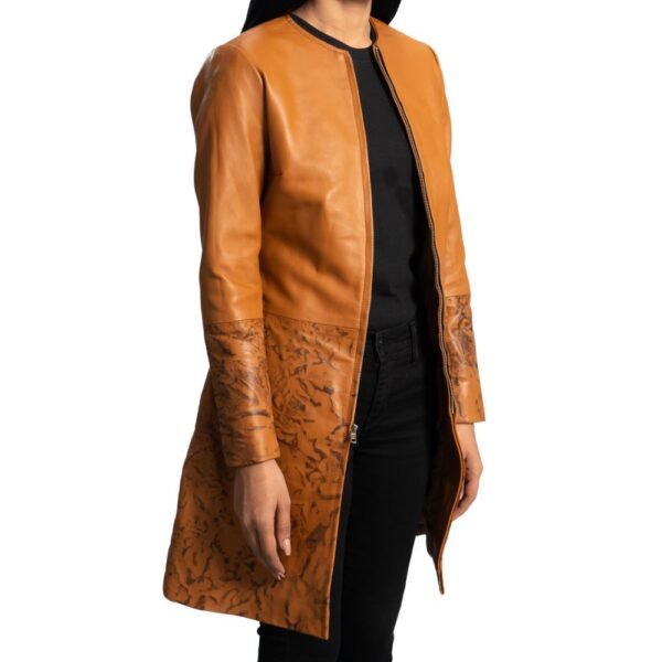 womens brown leather trench coat