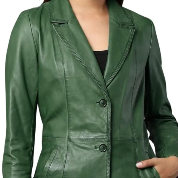 womens green leather trench coat