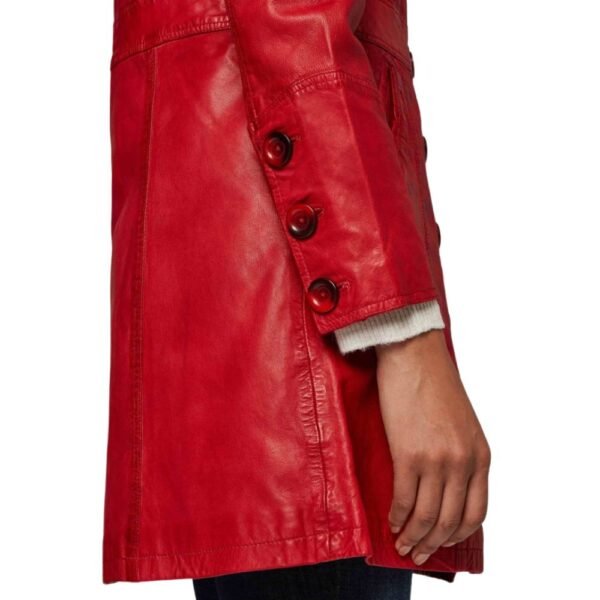 womens red leather trench coat