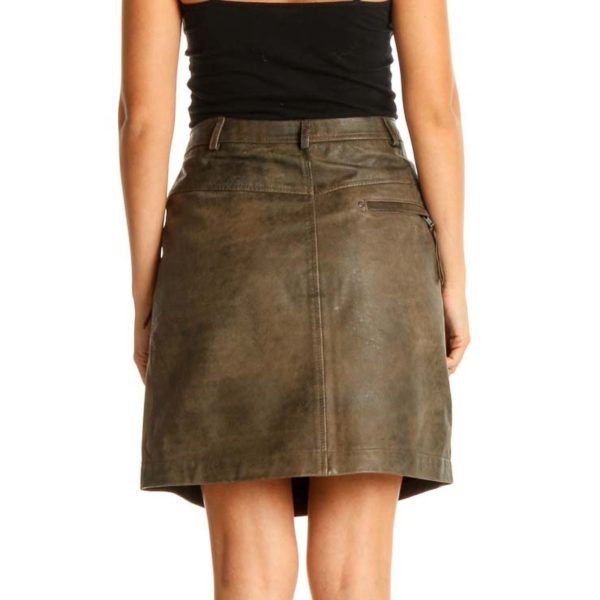 Green Brown Chic A-Line Leather Skirt