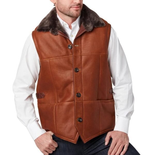 Leather vest with fur for men