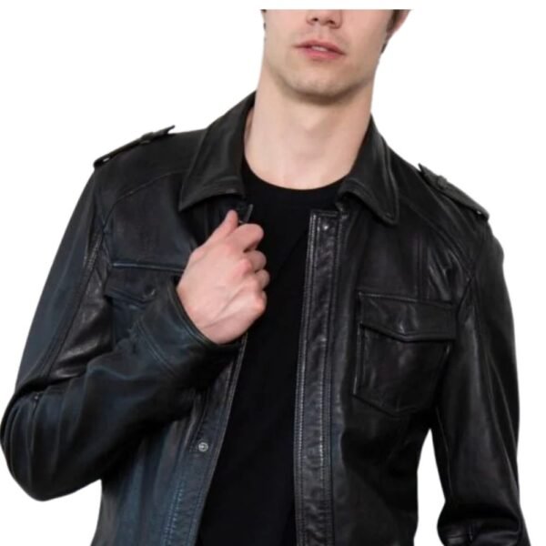 black leather biker jacket