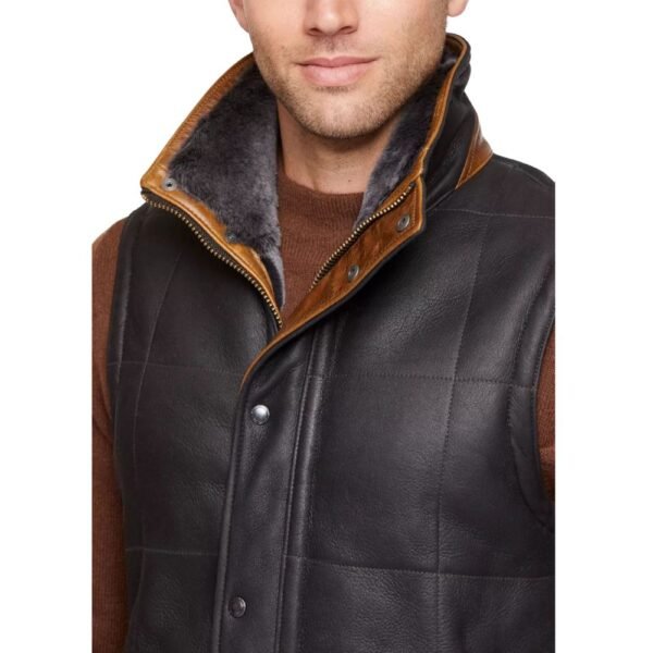 black leather vest with fur collar