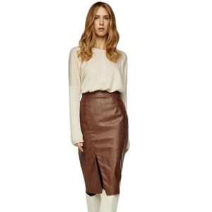 brown leather pencil skirt