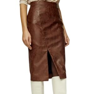 Chocolate brown leather pencil skirt