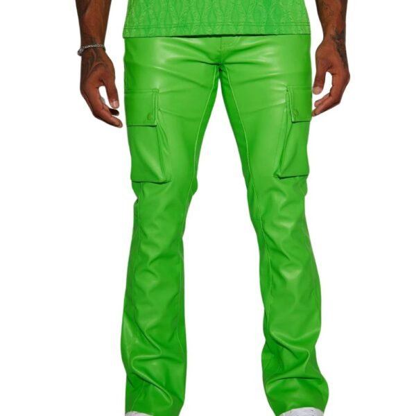 green leather cargo pants