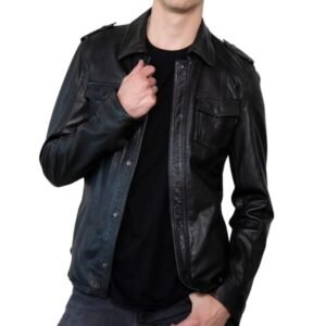 oversized black leather jacket