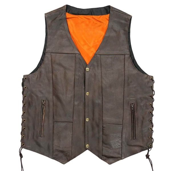 brown leather vest