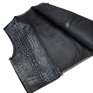 crocodile black leather biker vest