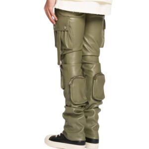 multiple pockets leather pant