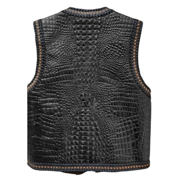 Crocodile Pattern Brown Leather Biker Vest