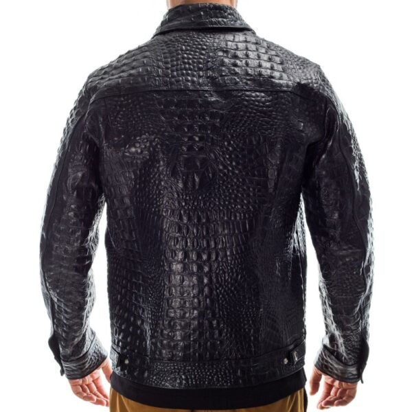 Men’s Crocodile Texture Black Sheepskin Leather Vest