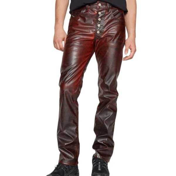 Stylish Burgundy Sheepskin Leather Pants for a Bold Look