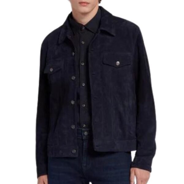 blue suede trucker jacket for men