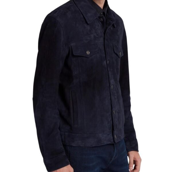 stylish blue suede trucker jacket