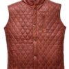 Classic brown leather vest for men with quilted design and soft lining