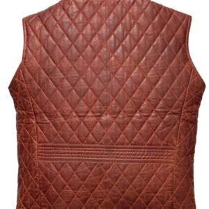 Stylish men’s brown quilted leather vest perfect for casual and outdoor wear