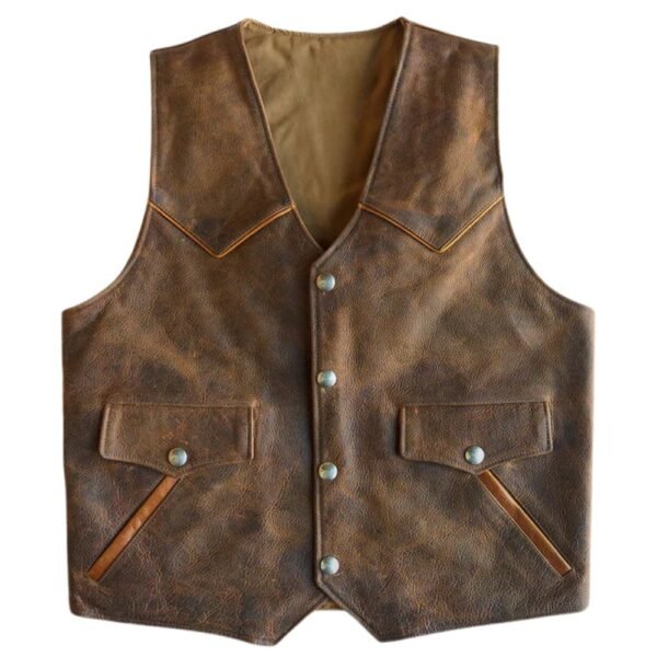 Men sheepskin Leather biker Western vest