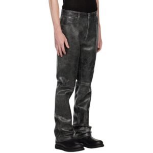 distressed brown stacked leather pant for men