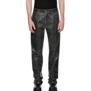 distressed brown stacked leather pant